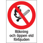 Skylt Rökning och öppen eld förbjuden