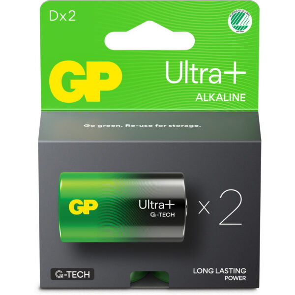 Batteri 13AUP/LR20 D Ultra Plus alkaliskt 2-pack SB